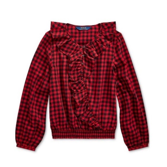 Polo Ralph Lauren Girl's Ruffled Cotton Twill Top - Picture 1 of 6